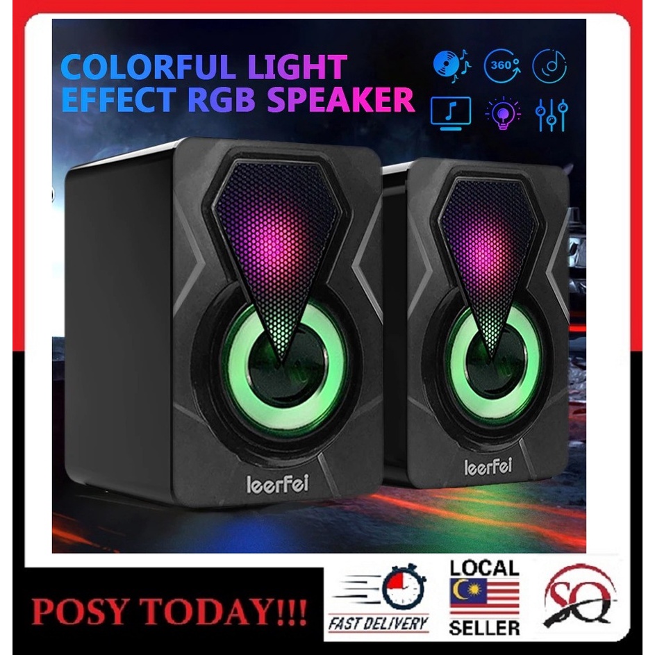 ♕LOCAL STOCK♕ USB Speaker Laptop Desktop Stereo Speaker PC Computer Speaker E-1046 Gaming Speaker with RGB LED Light