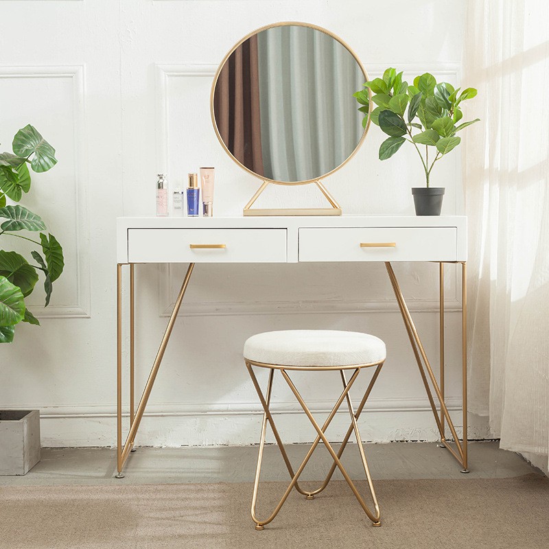 white and wood dressing table