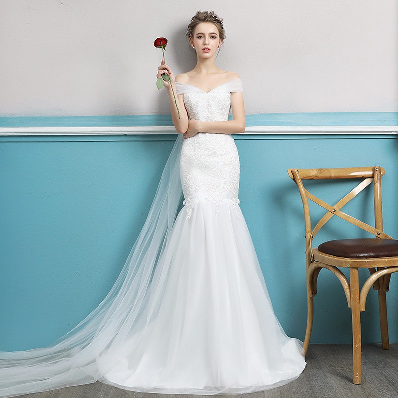Lady Luxurious Bow Tie Lace Mermaid Tail Wedding Dress Bridal Gown