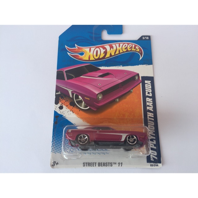 '70 Plymouth AAR Cuda Street Beasts '11 Hot Wheels 1/64 scale Pink 