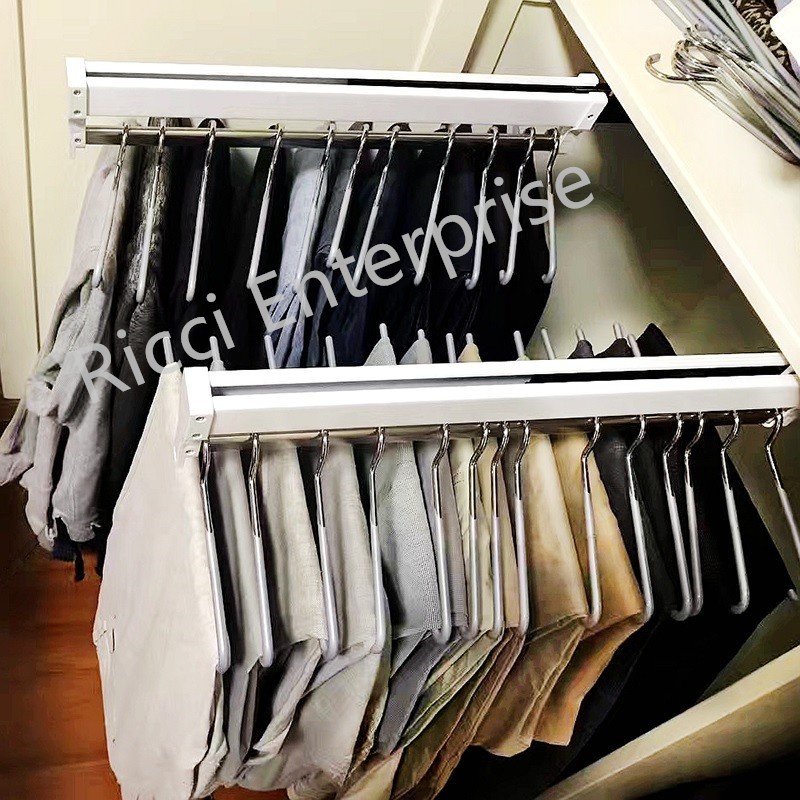 Pull Out Trouser Pant Cloth Closet Wardrobe Rail Hanger Ball Bearing