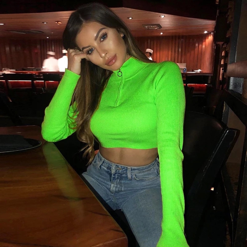neon green cropped turtleneck