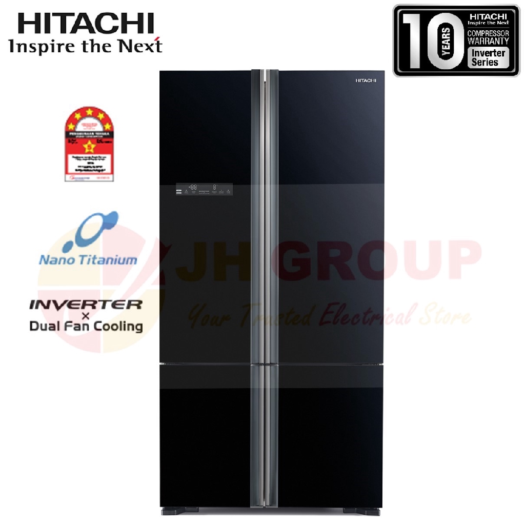 HITACHI 700L INVERTER 4 DOOR GLASS FRENCH BOTTOM FREEZER FRIDGE