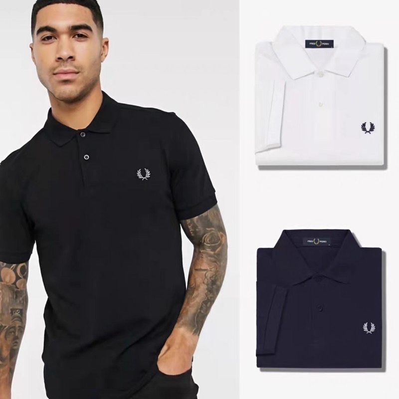ORIGINAL Fred Perry Textured Knit Polo Shirt Men Black / White Baju FP