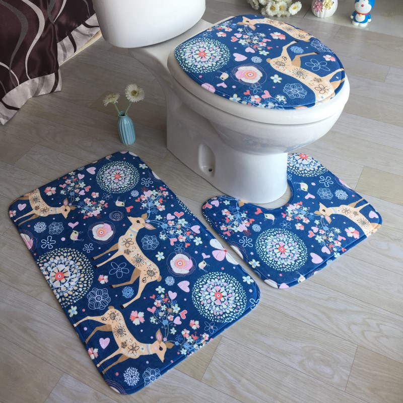 3pcs Set Flowers Deer Flannel Bathroom Mat Anti Skid Bathmat Toilet Rugs Carpet Shopee Malaysia