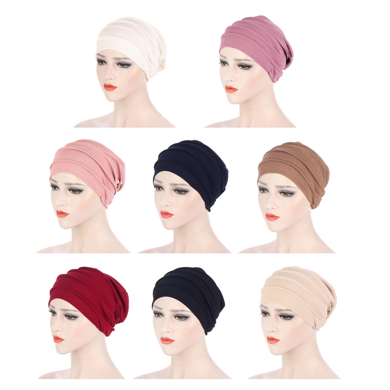 New Elastic Fashion Turban Hat Solid Color Women Warm Winter Headscarf Bonnet Inner Hijabs Cap Muslim Hijab Femme Wrap Head|Islamic Clothing