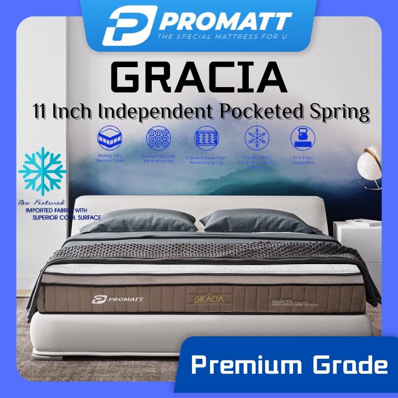 PROMATT GRACIA 11 Inch Cool Silk Latex Feel Independent Pocketed Spring