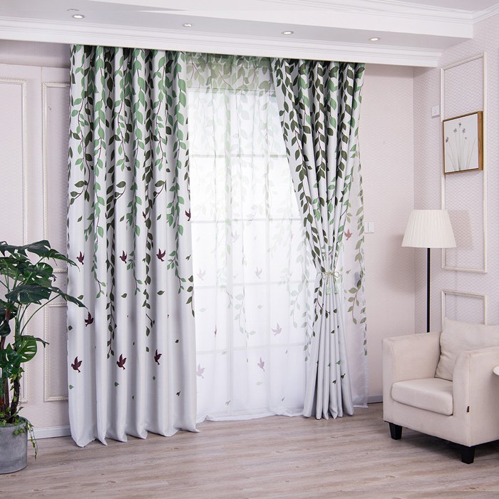 270cm X 100cm Full Shading Curtains Simple Leaf Voile Curtain Rod