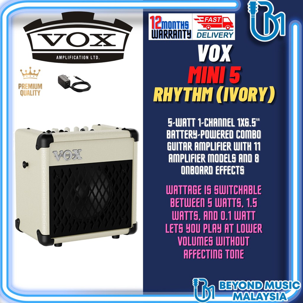 Vox Mini 5 Rhythm - 5 Watt Portable Guitar Amplifier, Ivory,Black,Classic ( Mini5-Rhythm/mini5) | Shopee Malaysia
