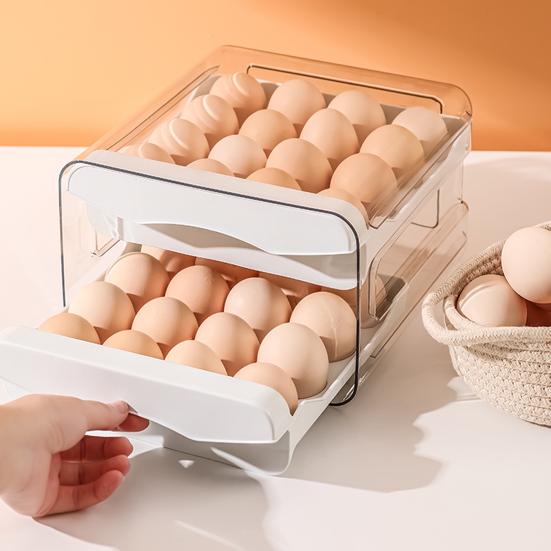 Eggs Storage Box 2 Layers Egg Storage Drawer 32 Eggs, White Shopee