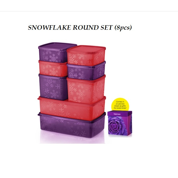 New Tupperware Snowflake Square Round Set With Gift Box 8pcs