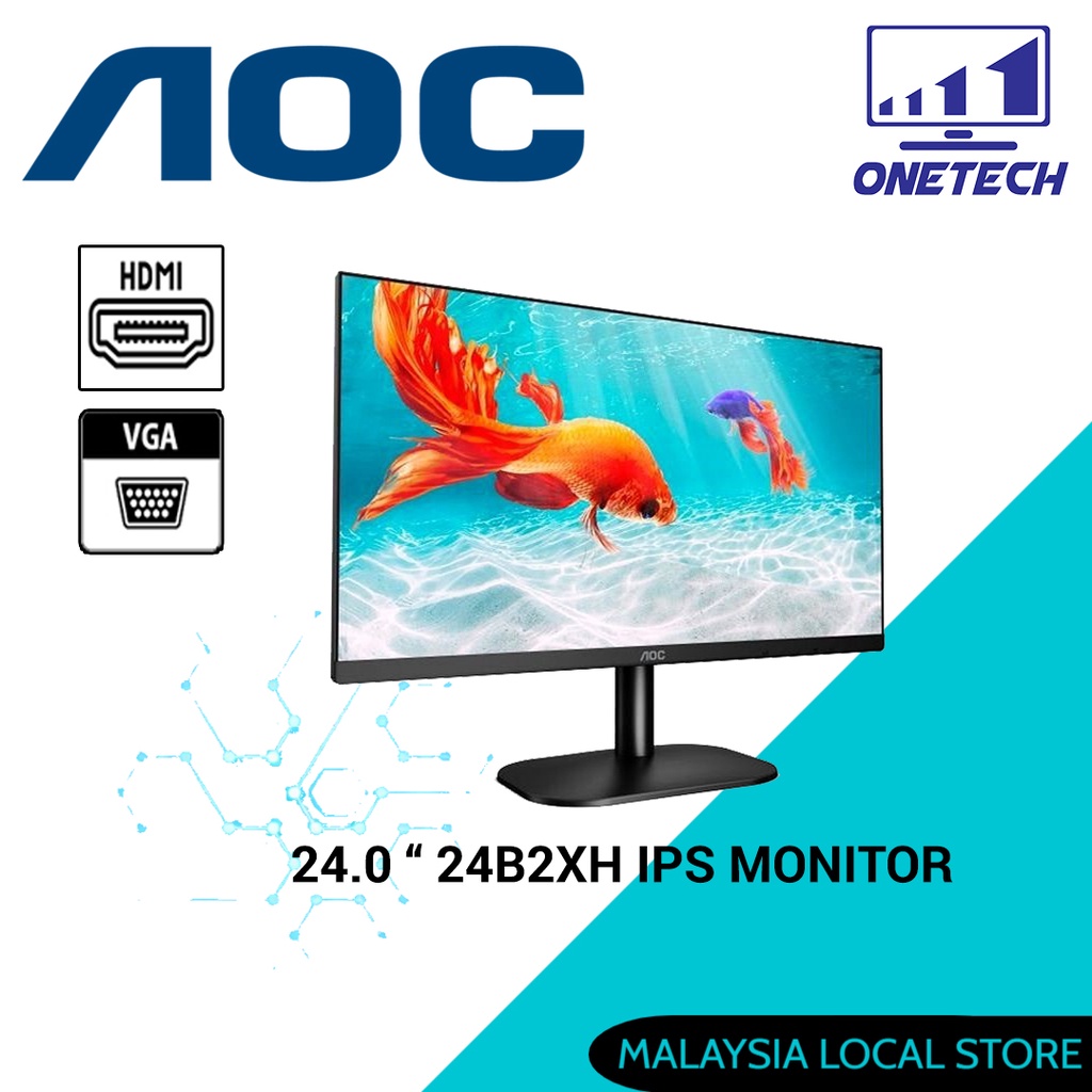 Aoc 24 0 24b2xh Ips Led Flat Monitor Full Hd 19 1080 75hz Hdmi Vga Aux Shopee Malaysia