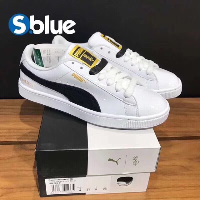 puma x bts basket patent trainers