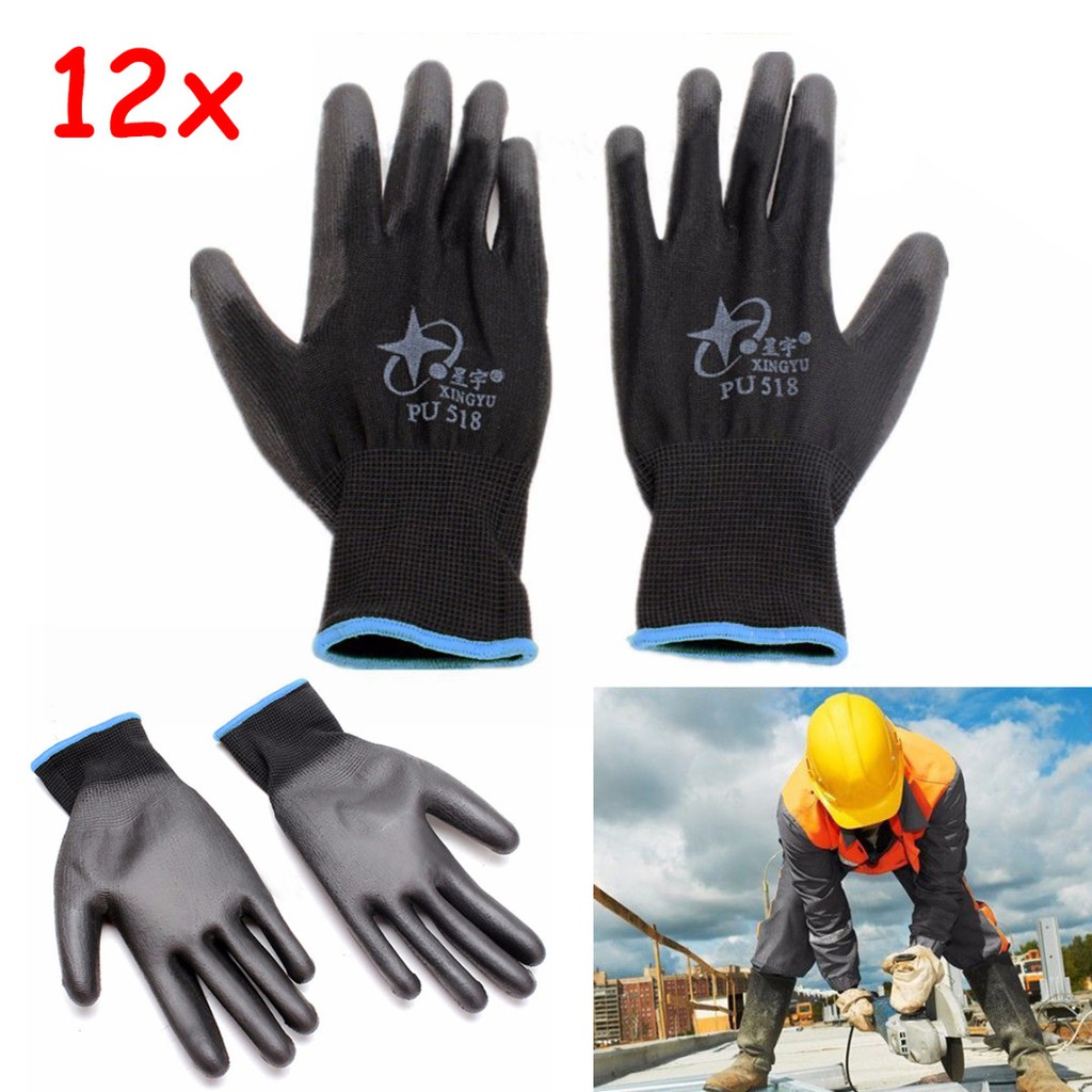 black nylon pu safety work gloves