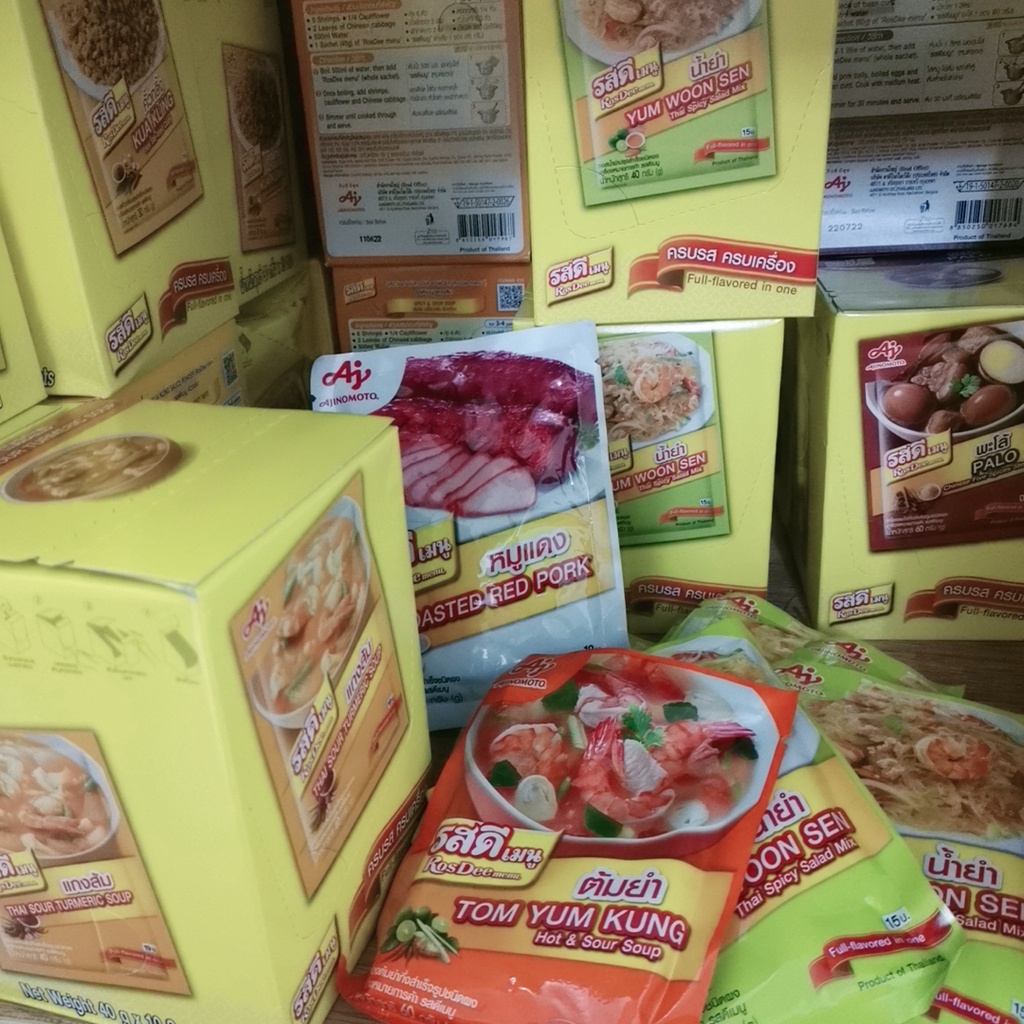 Ajinomoto RosDee Menu Kua Kling Tom Yum Kung Laab Yum Woon Sen Rosdee Palo Tom Yum Creamy Kaprao Rosdee Green Curry