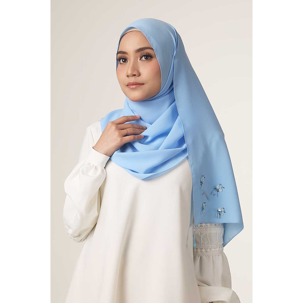 Jovian Hijab Abaya Tasneem Embellished Long Shawl - Baby Blue 