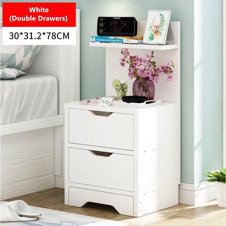 [READY STOCK] Modern Wooden Double Drawers Side Table / Basic Wooden 2