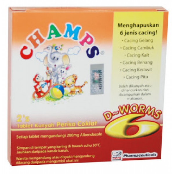 CHAMPS D-WORMS 6 CHOCOLATE CHEWABLE TABLETS 2 TABLETS 