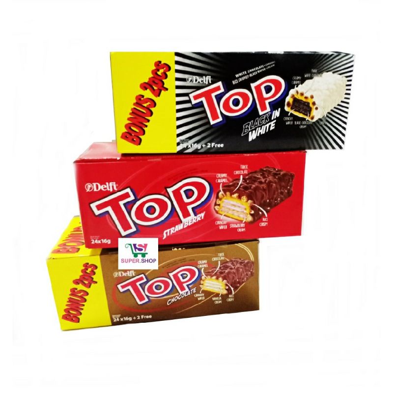 Delfi TOP Wafer Chocolate 9g BOX 24 Strawberry, Black in White,  WaferCrunchy Chocolate Strawberry | Shopee Malaysia