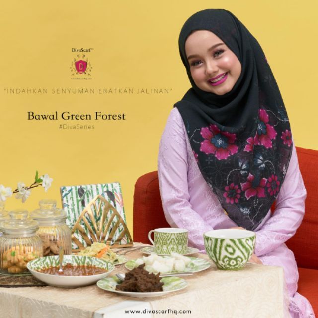 Yellow Tag Green Forest Tudung Bawal Printed Corak Dark Green DivaScarf Ready Stock