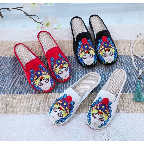 * Embroidered shoes * casual Blue Clothes Huadan National Trendy Chinese Style Classical Peking Opera Purity Facebook Cloth Home Fabric Women's Slippers Summer