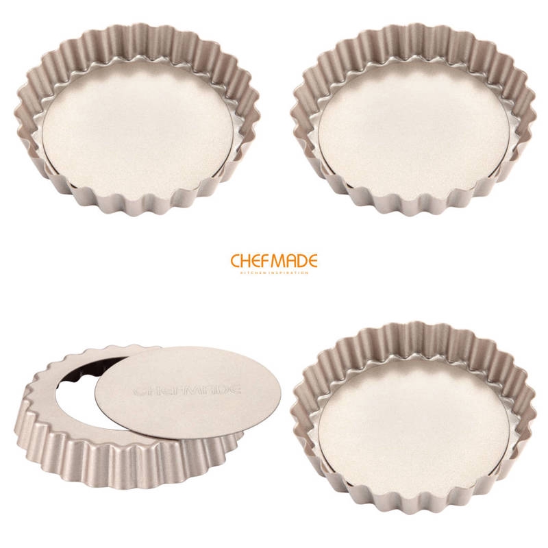 4-Inch 4Pcs with Removable Loose Bottom Non-Stick Heart-Shaped Quiche Bakeware for Oven and Instant Pot Baking CHEFMADE Mini Tart Pan Set Champagne Gold 