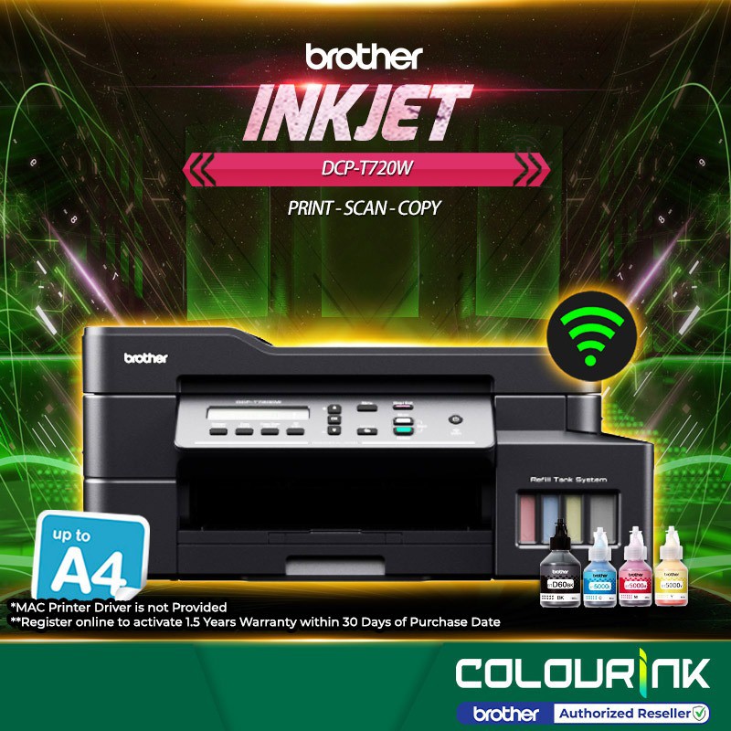 Brother Dcp-t720dw Print Scan Copy Wi-fi Colour Refill Ink Tank Printer 