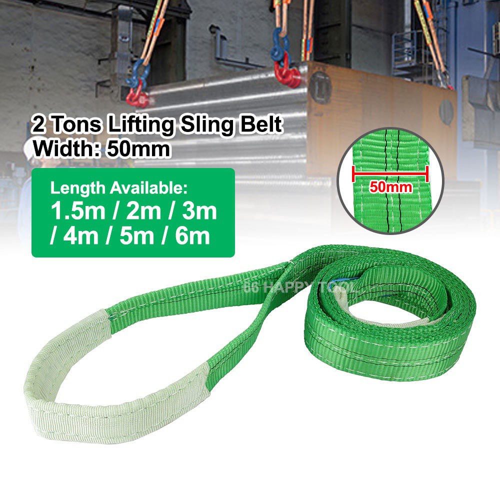 2 Tons Webbing Lifting Sling Belt (50mm) Heavy Duty 1.5m 2m 3m 4m 5m 6m Polyester Strap Double Loop Eye Industrial