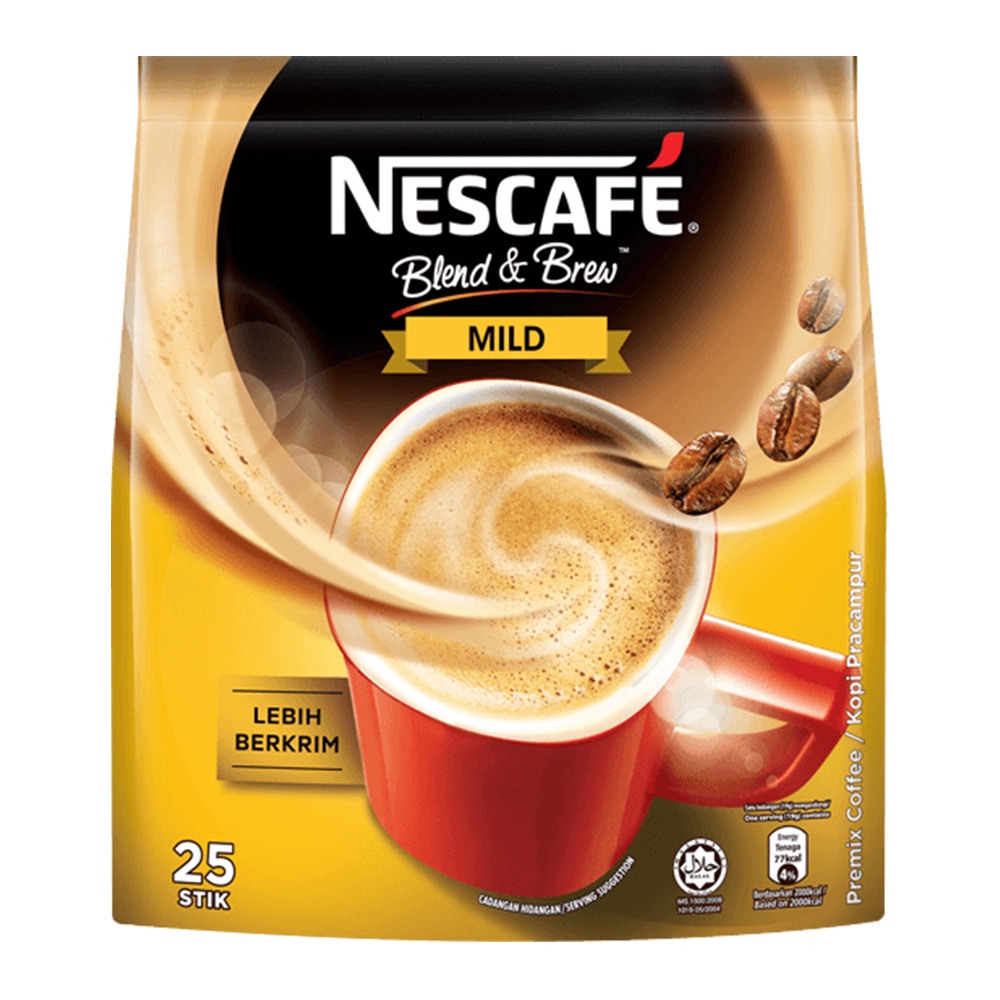 Nescafe Blend & Brew Mild 3 In 1 Premix Coffee 25 Stick Packs X 19g ...