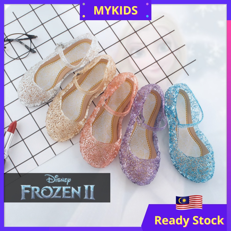 MYKIDS 【Hot Deals】 Kid Girl Crystal Jelly Sandals Frozen Elsa Cosplay Dance Shoes High Heels Kasut Kanak Perempuan