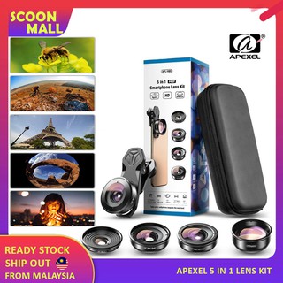 🔥Ready Stock🔥SCOON Apexel APL-HB5 5 IN 1 Premium Smartphone 4K Lens Kit for Smartphone Iphone, Huawei, Oppo