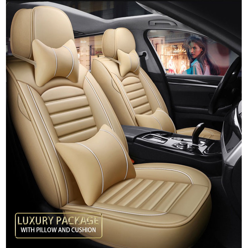 Zen Car Leather Seat Cover Cream Color Front Rear 5 Seater Front Seat 360 Full Covered Shopee Malaysia