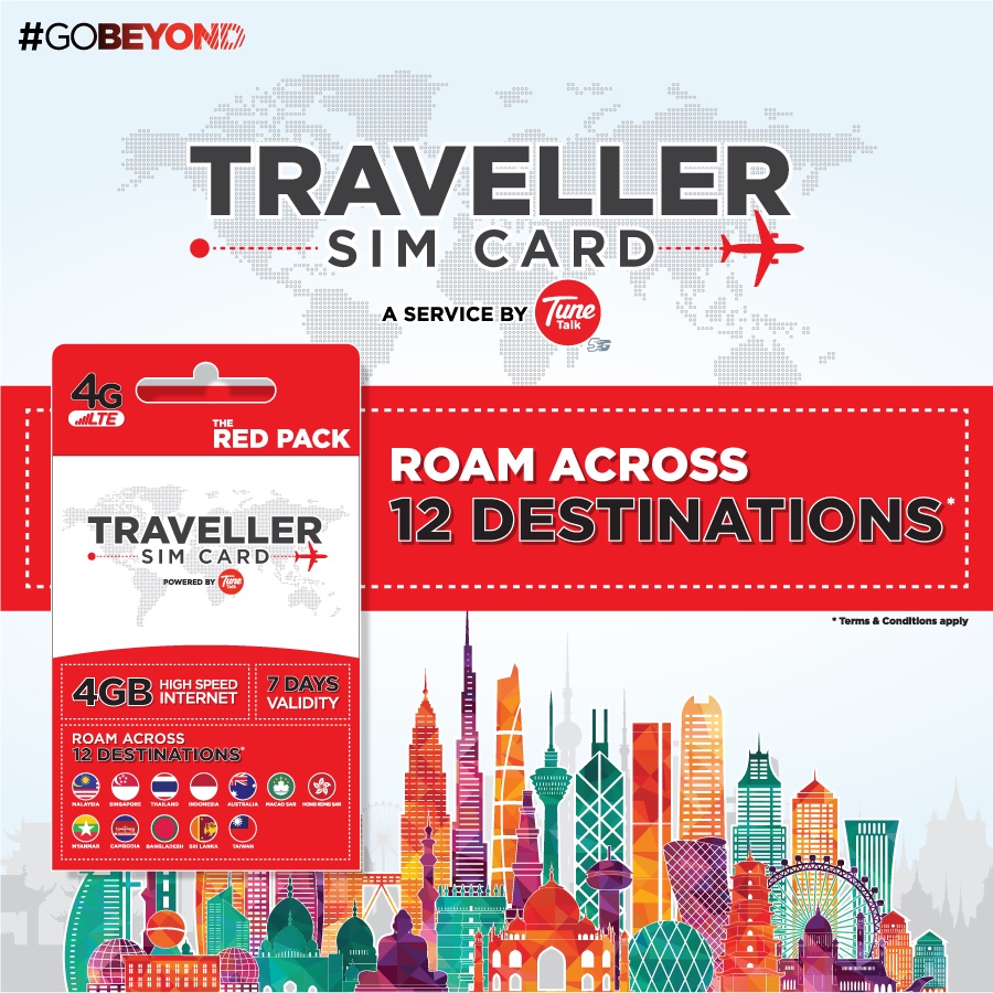Tune Talk Traveller SIM + Plan (Red Pack 12 Destinations