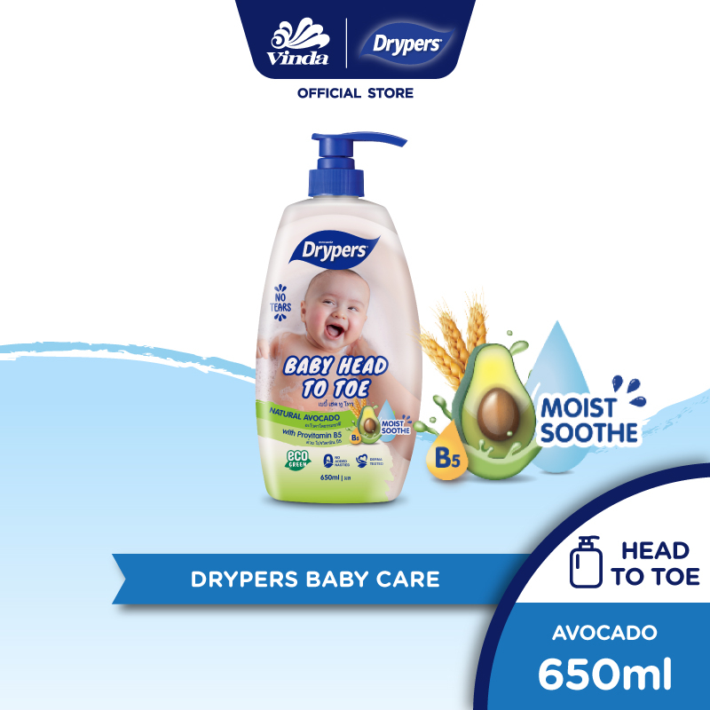 Drypers Baby Head to Toe 650ml - Oat / Fruit / Avocado / Shea Butter / Raspberry / Berry Grape - Tear Free