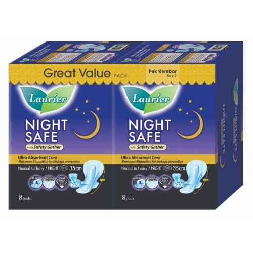 8 Pads x 2 35cm Laurier Night Safe Ultra Absorbent Care Wing Sanitary