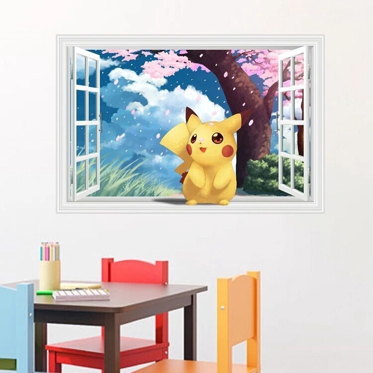 Pokemon Go Pikachu Character 3d Window Wall Sticker Decals Kids