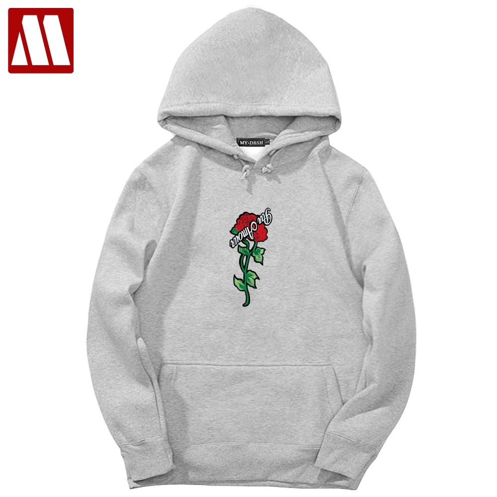 mens white hoodie with roses