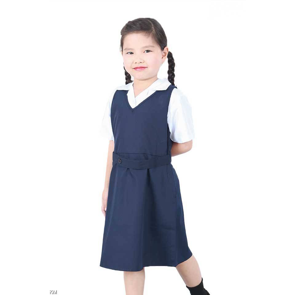 Primary School Girls Blue Dress Pinafore Uniform Set Baju Sekolah