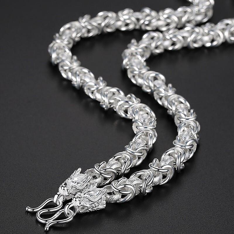 Dream Supreme S999 Sterling Silver Dragon Head Necklace Men Fashion Domineering Chain Pure Silver Trendy Men Necklace Silver Jewelry Gift