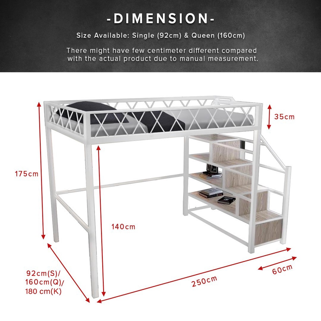 FINSSO: Echo Loft Single or Queen Size Metal Bed Frame / Katil Besi