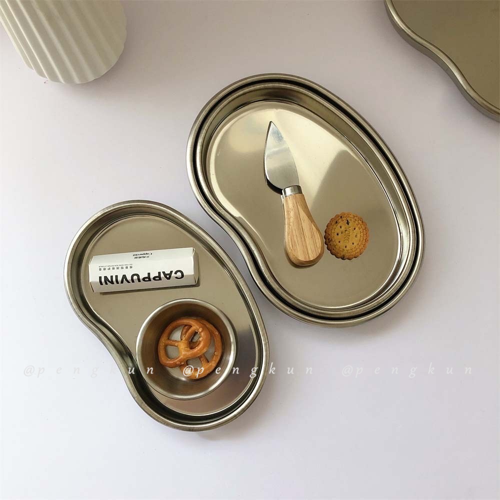 ins Korean Style Metal Irregular Fruit Plate Jewelry Aromatherapy Candle Tray Photo Props Creative Unique Stainless Steel Cashew Nut Dinner Gourmet Blogger Cafe Tableware