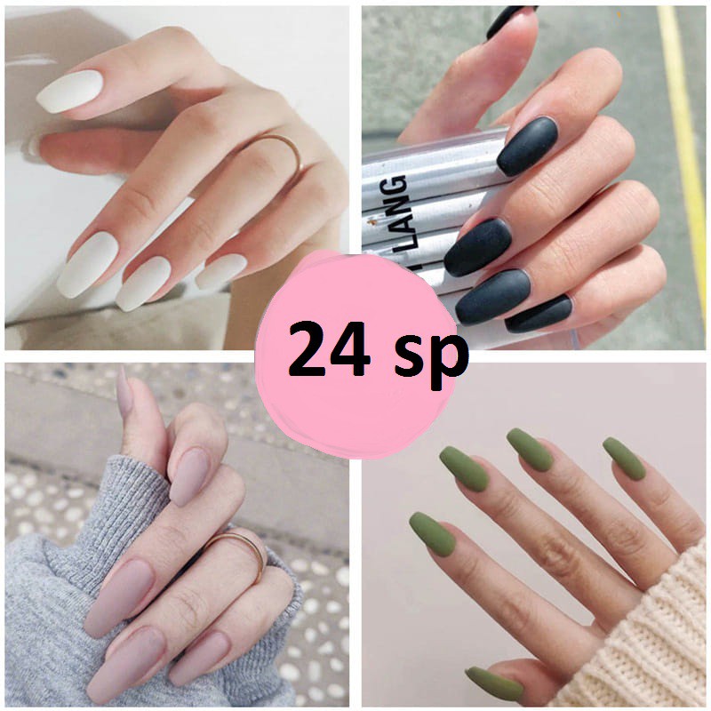 Set Of 24 Plain Colored Artificial Nails With Glue Shopee Malaysia