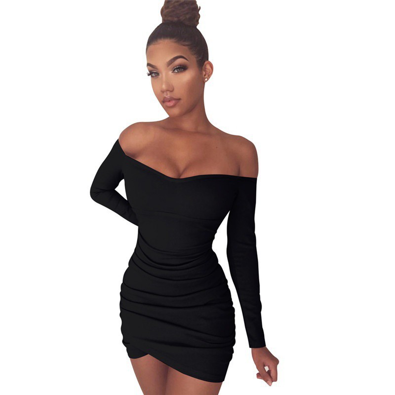 black tight dress off the shoulder