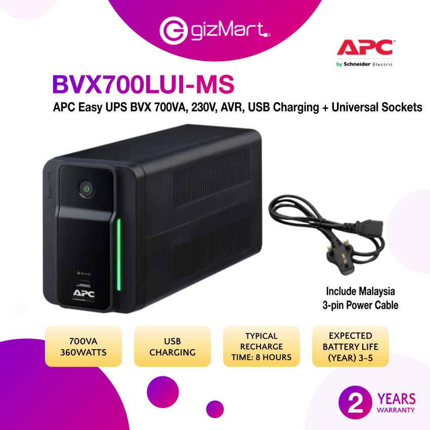 APC BVX700LUI-MS Easy UPS BVX 700VA, 230V, AVR, USB Charging ...