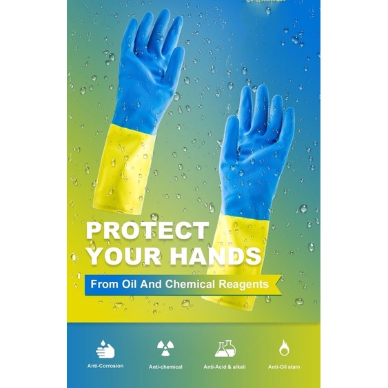 BLUE/RED/GREEN YELLOW INDUSTRY GLOVE Chemical Resistant Nitrile, Kitchen, Thick, Oil proof & High Quality Gloves 1Pairs