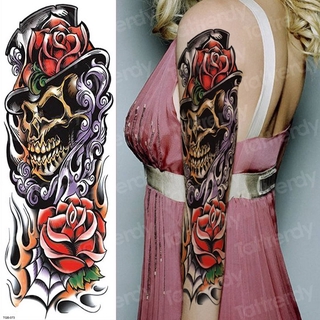 skull and roses tattoo sleeve