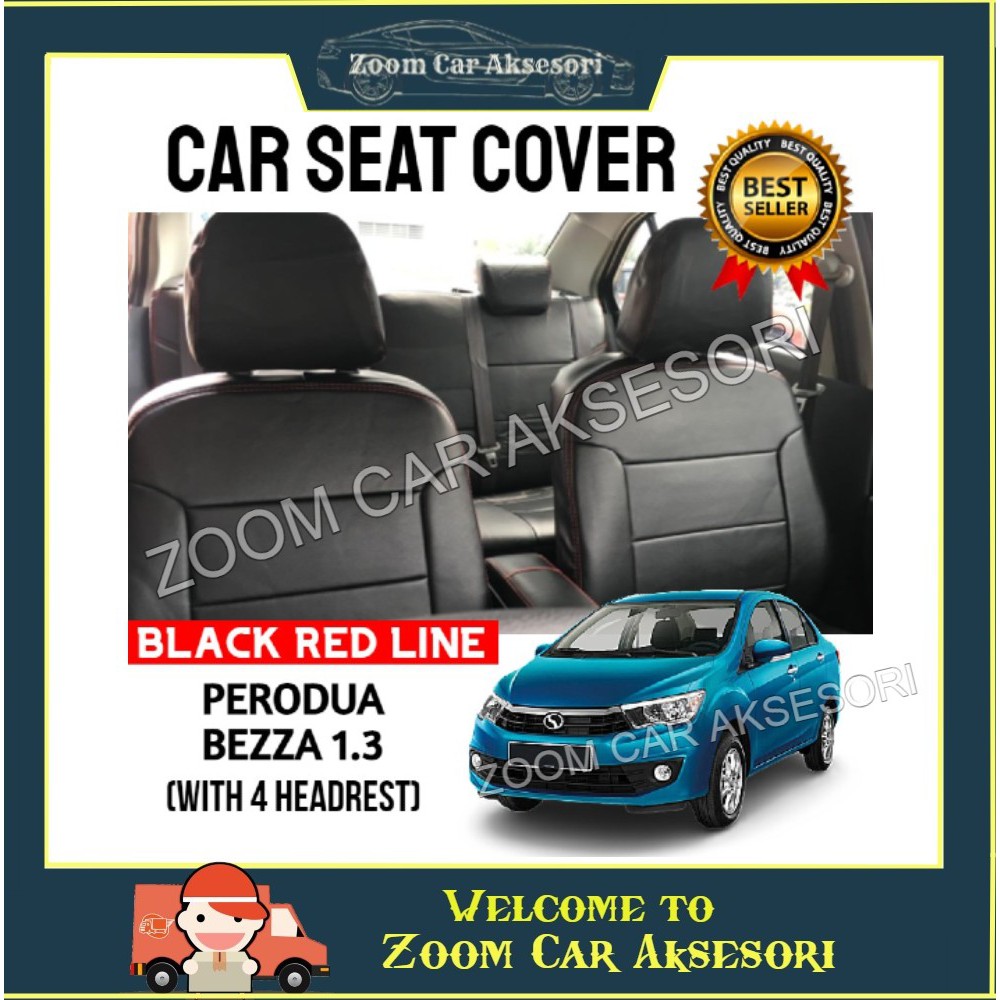Perodua Bezza 1.3 Car Seat Cover PVC Leather Black colour Red Line