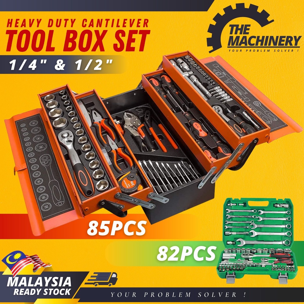 THEMACHINERY 82 / 85pcs Tools Set Cantilever Metal Tool Box Set 5 Tier
