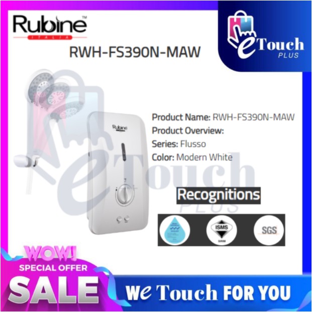Rubine Rain Shower AC / DC Inverter Pump Water Heater RWH-SSE891D-RCB / RWH-FS391D-BRCB / RWH-C500N-MASB