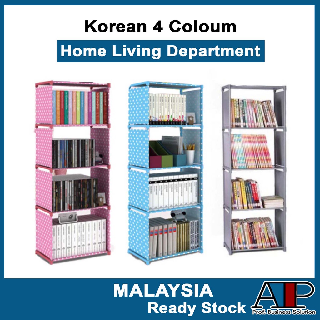 Furniture️ Korean DIY Book Storage Shelf 5 Tier 4 Columns Bookcase School Study Room Living Room Space-Saving LHTP